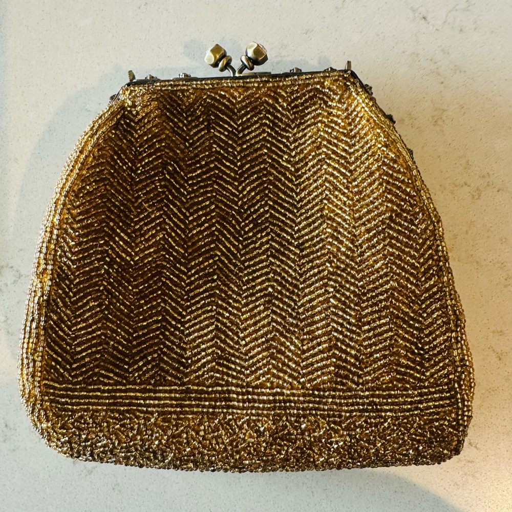 Vintage Gold Beaded Evening Clutch